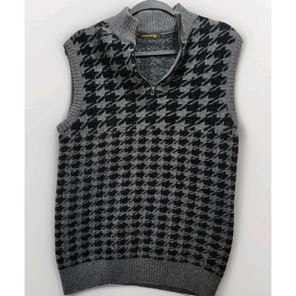 Louis Castel Men's Houndstooth Sweater‎ Vest Wool Rayon Blend Size 105 (L-XL)